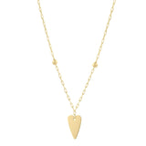 14K Yellow Gold Elongated Heart and Bead Station Necklace thumbnail 1