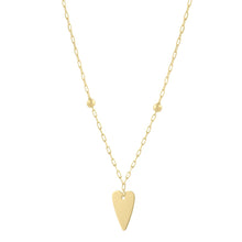 14K Yellow Gold Elongated Heart and Bead Station Necklace
