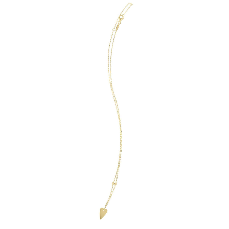 14K Yellow Gold Elongated Heart and Bead Station Necklace
