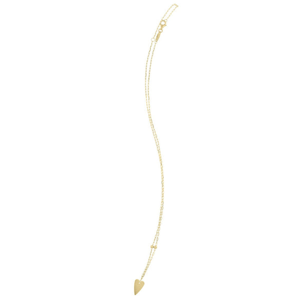 14K Yellow Gold Elongated Heart and Bead Station Necklace