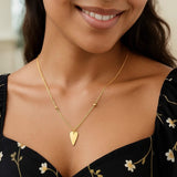 14K Yellow Gold Elongated Heart and Bead Station Necklace thumbnail 4