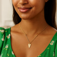 14K Yellow Gold Elongated Heart and Bead Station Necklace