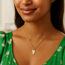 14K Yellow Gold Elongated Heart and Bead Station Necklace