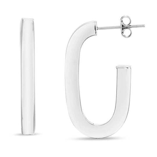 925 sterling silver oval link C hoop earrings with polished thick-link design