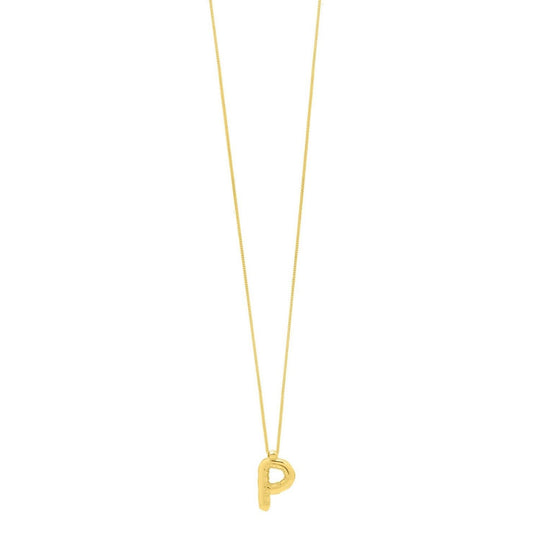 14K yellow gold initial P pendant with polished letterform and fixed bail
