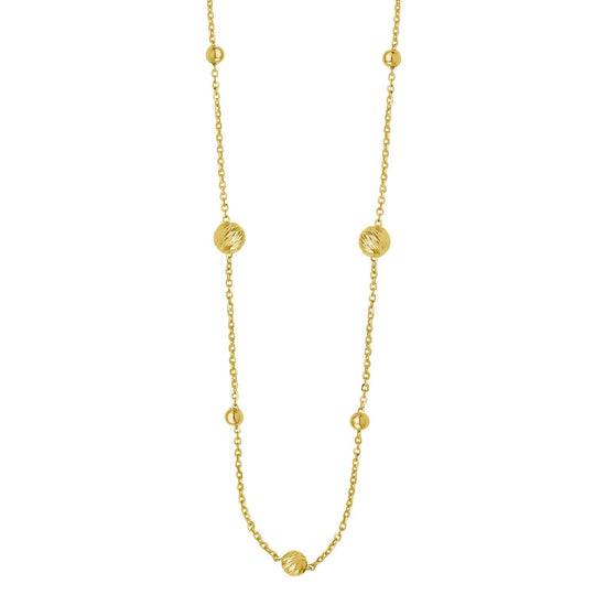 14K yellow gold alternating bead chain necklace with no gemstones