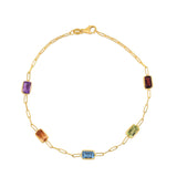 14K Yellow Gold Multi Gemstone Paperclip Bracelet (1.50 mm) thumbnail 2