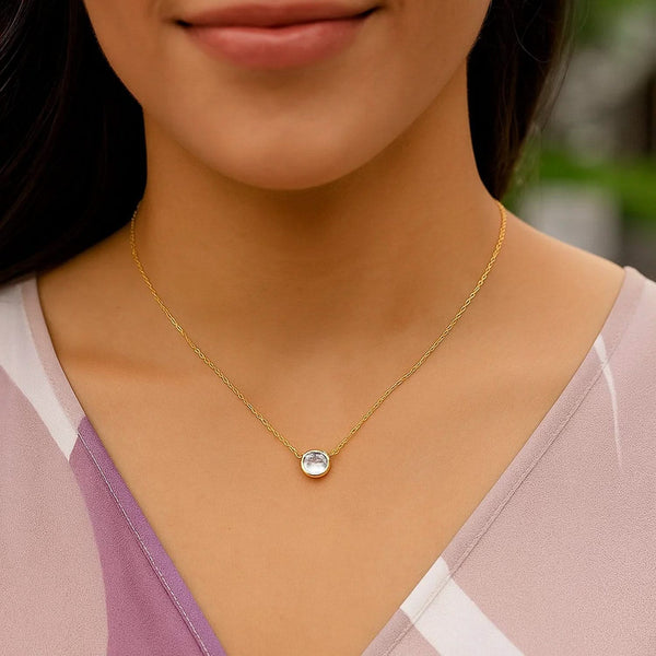 14k Yellow Gold 17 inch Necklace with Round White Topaz