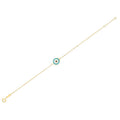 14K yellow gold evil eye bracelet with blue eye charm on 1.00 mm chain