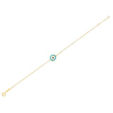 14K yellow gold evil eye bracelet with blue eye charm on 1.00 mm chain thumbnail 1