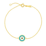 14k Yellow Gold Blue Evil Eye Bracelet (1.00 mm) thumbnail 2