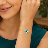 14k Yellow Gold Blue Evil Eye Bracelet (1.00 mm) thumbnail 3