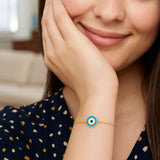 14k Yellow Gold Blue Evil Eye Bracelet (1.00 mm) thumbnail 4