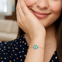 14k Yellow Gold Blue Evil Eye Bracelet (1.00 mm)