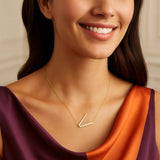 14K Yellow Gold Yours Truly Large Initial V Necklace thumbnail 3