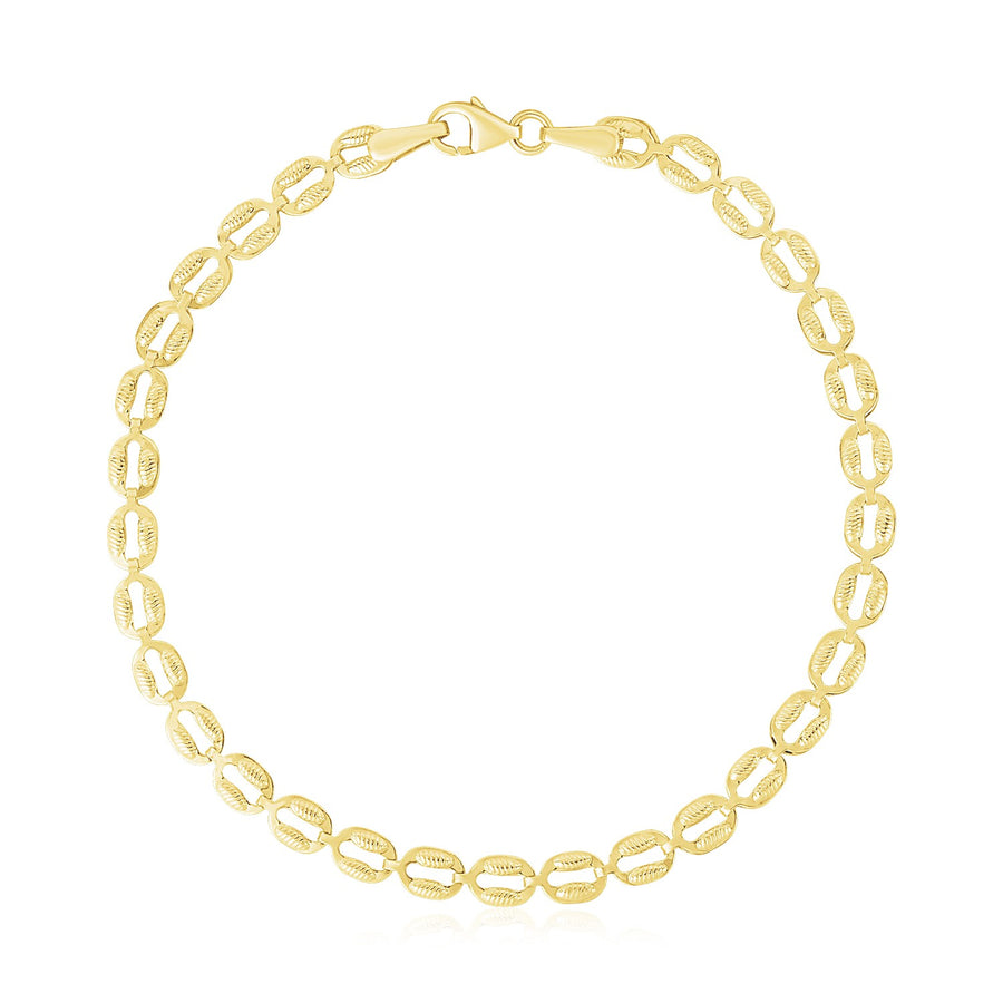 14k Yellow Gold High Polish Textured Puffed Oval Link Bracelet  (3.80 mm)