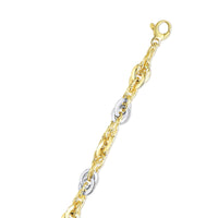 14k Two-Tone Yellow and White Gold Double Link Textured Bracelet (10.00 mm)