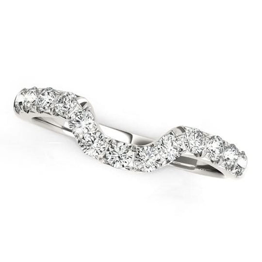 14K white gold curved ring with pavé round diamond stones
