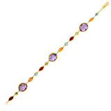 14K yellow gold bracelet with multi-colored stones on a slim 1.00 mm chain thumbnail 1