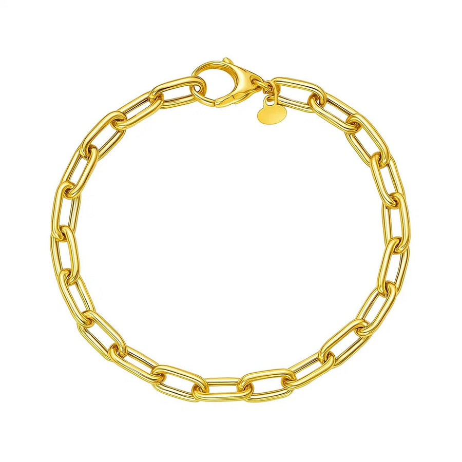 14K Yellow Gold Charm Lock Paperclip Chain Bracelet