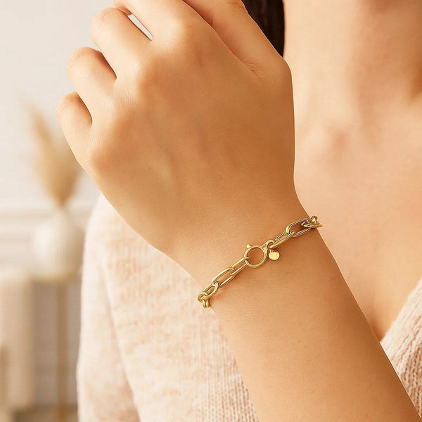 14K Yellow Gold Charm Lock Paperclip Chain Bracelet