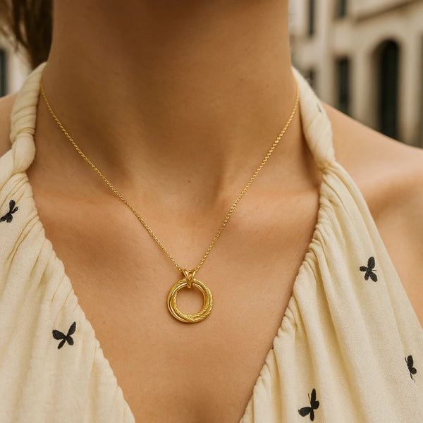 14K Yellow Gold Interlocking Diamond Cut Trinity Necklace