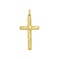 14K yellow gold swirl cross pendant with woven crossed band design