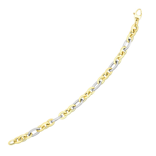 14k Two-Tone Gold Long and Short Style Oval Link Bracelet (7.50 mm)