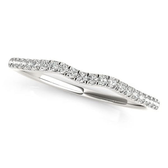 14K white gold wave wedding band with round diamond stones