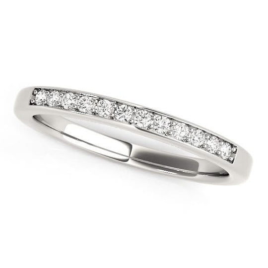 14K white gold ring with round diamond stones set in a line