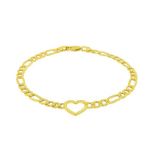 Figaro Chain Heart Bracelet in 10K Yellow Gold (4.50 mm)