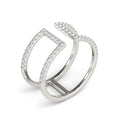 14K white gold dual band ring with channel-set round diamond stones