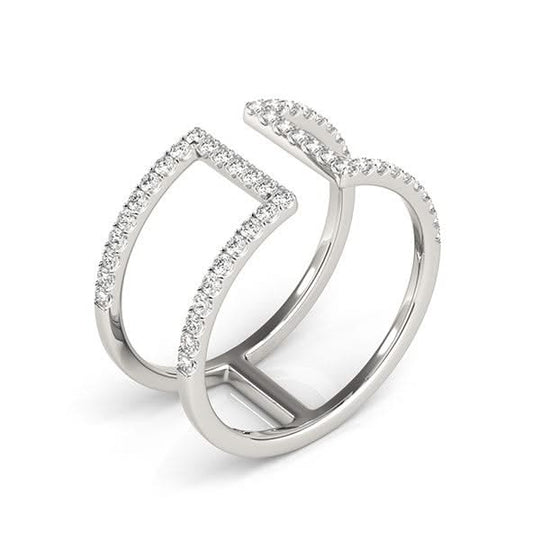 14K white gold dual band ring with channel-set round diamond stones