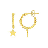 14K yellow gold beaded hoop earrings with star charm drop thumbnail 1
