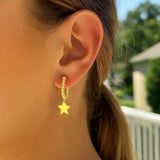 14K Yellow Gold Drop Star Charm Beaded Hoop Earrings thumbnail 3