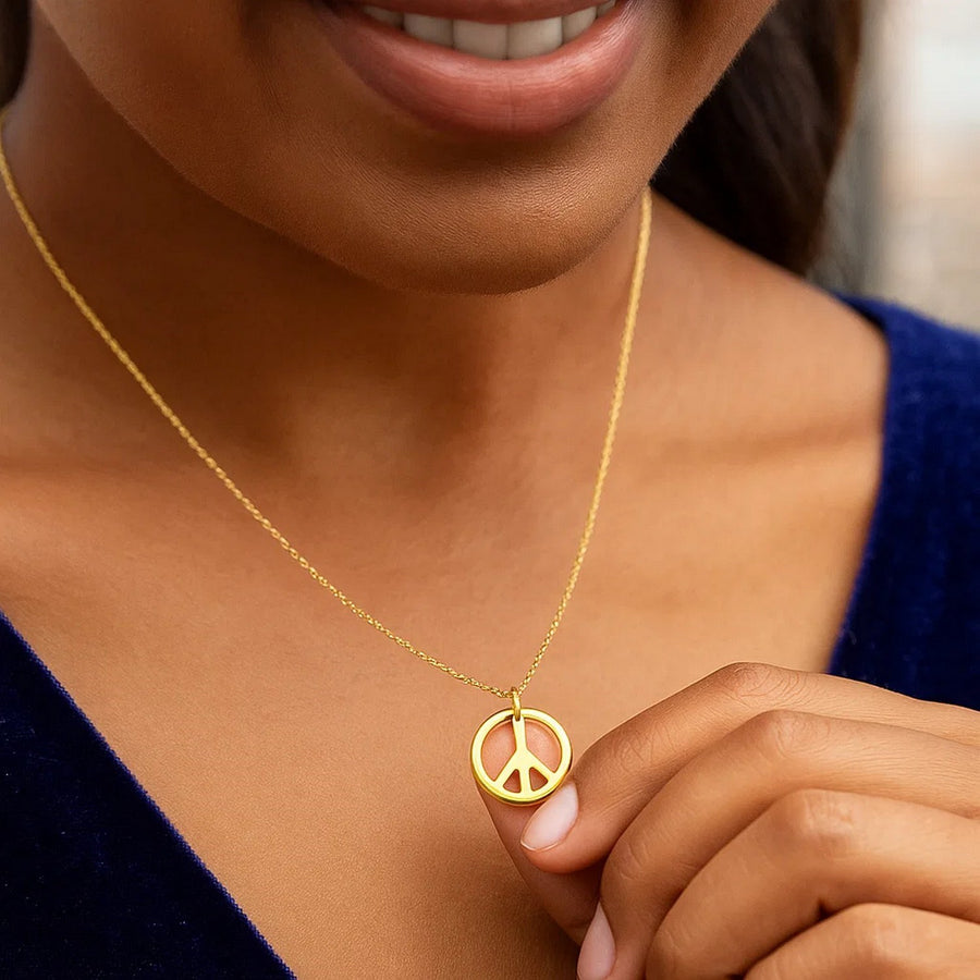 14k Yellow Gold with Peace Symbol Pendant