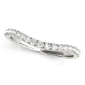 14K white gold curved wedding band with round pave diamond stones