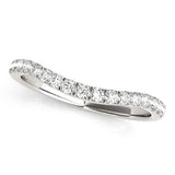 14K white gold curved wedding band with round pave diamond stones thumbnail 1