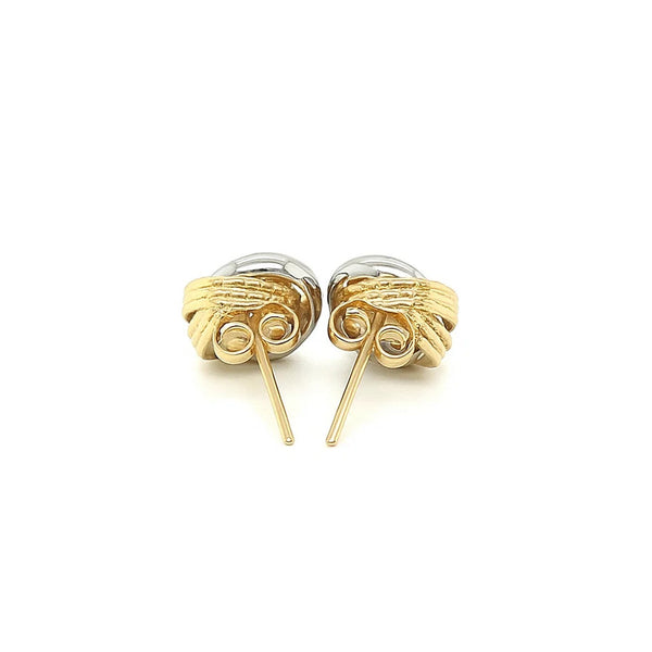 14k Two-Tone Gold Multi-Textured Open Circle Style Entwined Earrings