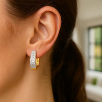 14k Two-Tone Gold Oval Diamond Cut Textured Earrings