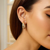 14K Tri Color Gold Polished Trinity Tube Hoop Earrings thumbnail 3