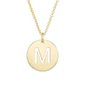 14K yellow gold disc initial M pendant with cut-out letter