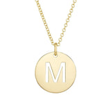 14K yellow gold disc initial M pendant with cut-out letter thumbnail 1
