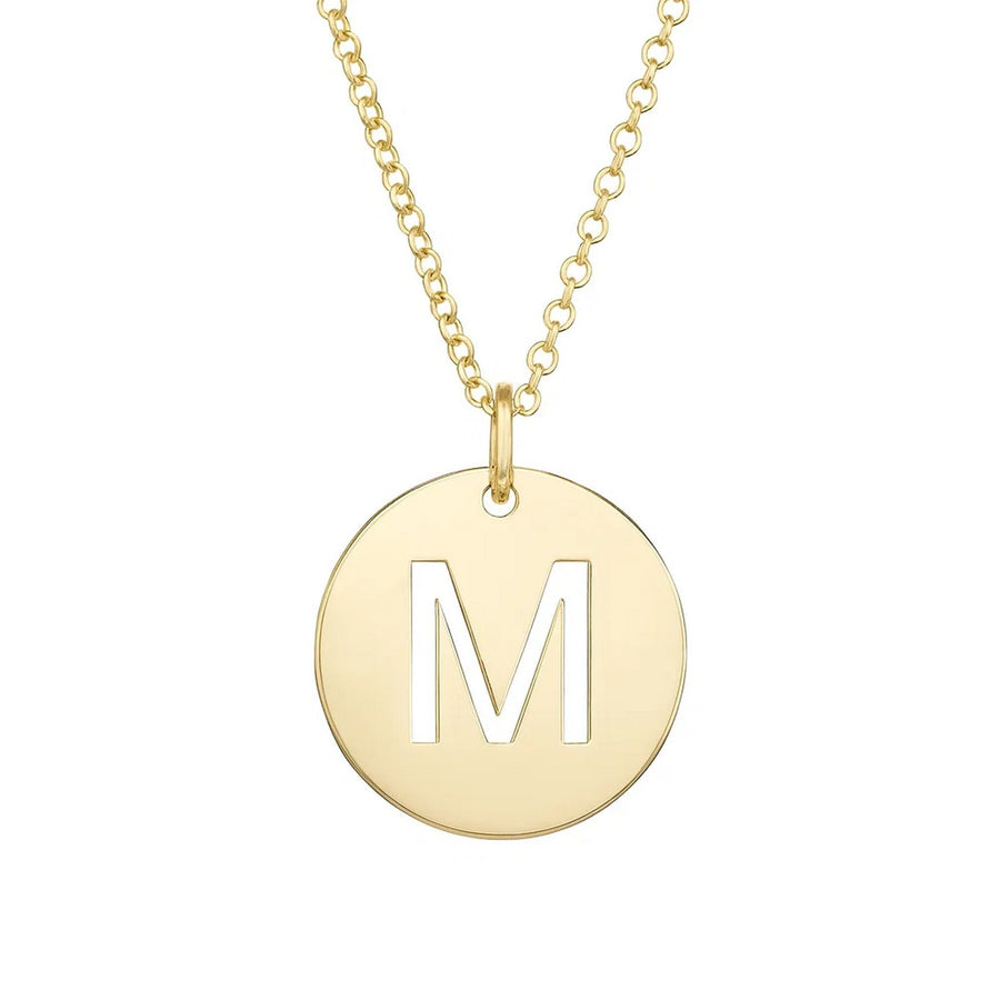 14K Yellow Gold Disc Initial M Pendant