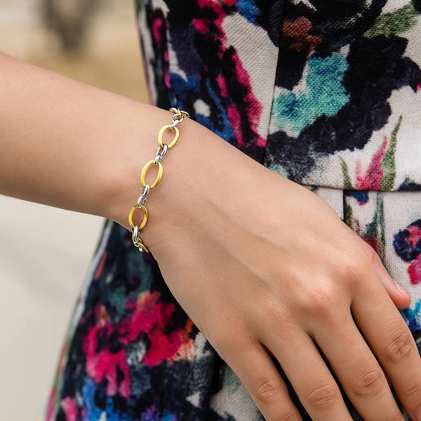Twisted Oval Chain Bracelet in 14k Two Tone Gold (7.40 mm)