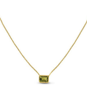 14K Yellow Gold Emerald Cut Peridot Necklace