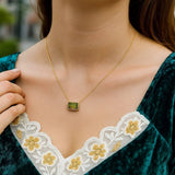 14K Yellow Gold Emerald Cut Peridot Necklace thumbnail 5