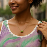 14K Yellow Gold Emerald Cut Peridot Necklace thumbnail 7