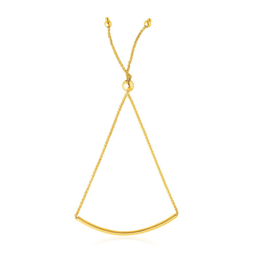 14k Yellow Gold Smooth Curved Bar Lariat Design Bracelet (0.80 mm)