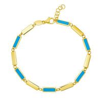 14K Yellow Gold Turquoise Rectangle Links Bracelet (3.50 mm)